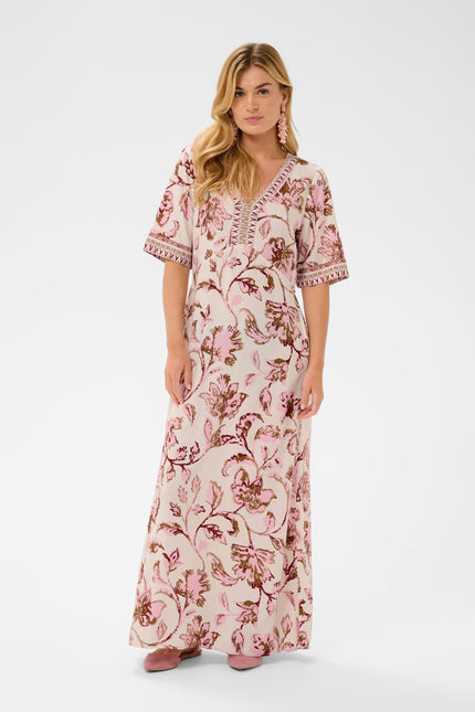 ROBE LONGUE IMPRIME PINK FLOWER - CREAM - 10614884